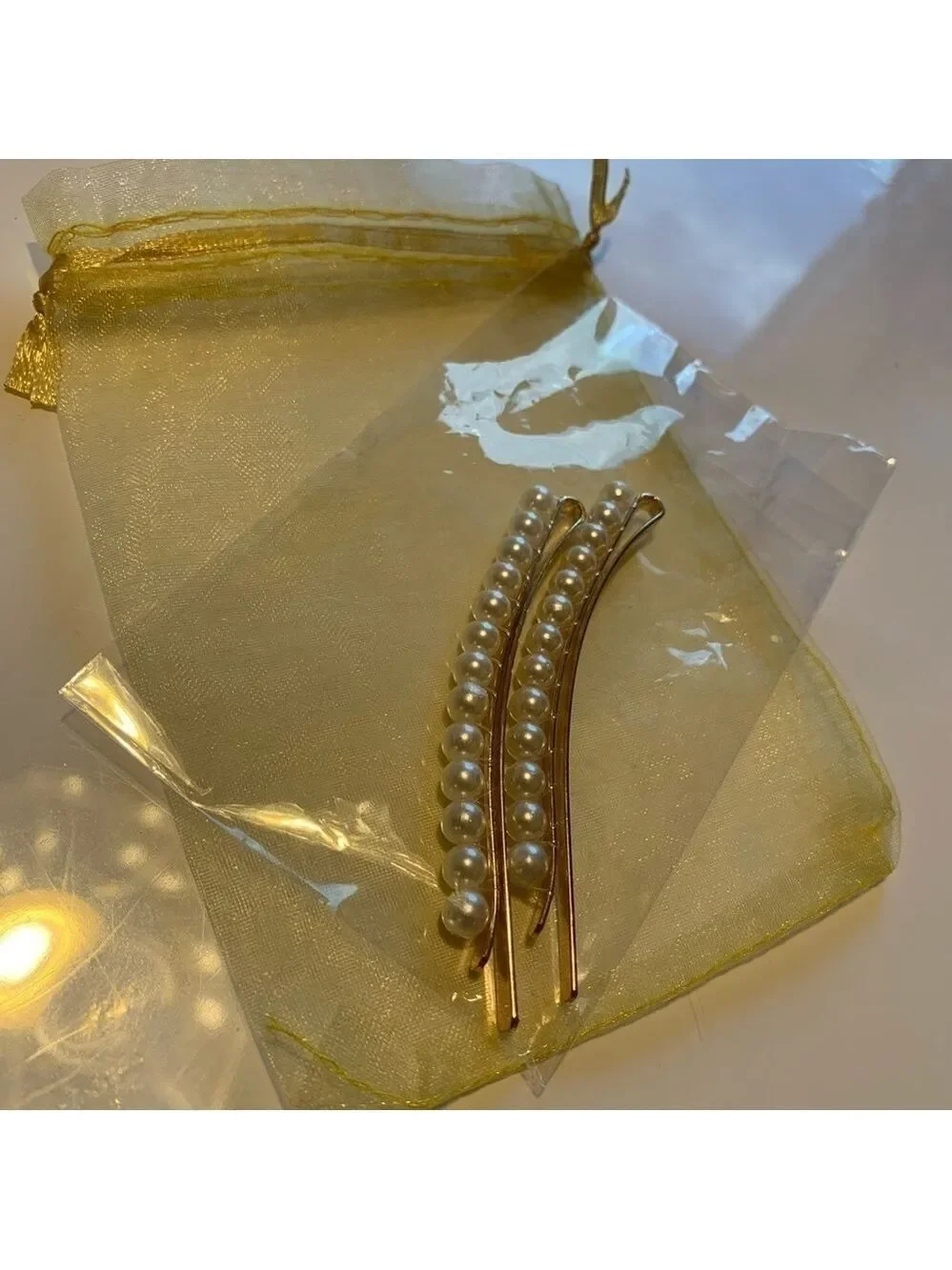 Gold Bobby Pins Ivory Pearl Embellished Pair